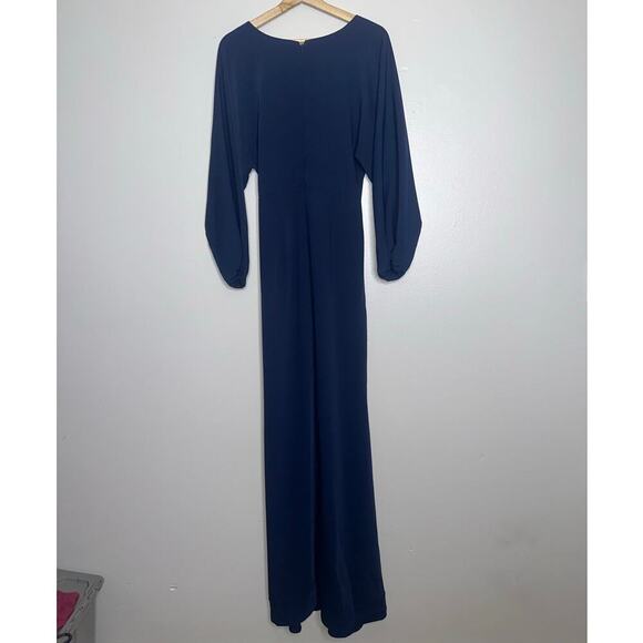 Sachin + Babi Beaded Deep V-Neck Maxi Slit Gown Navy Blue Size US 8 Formal Wear - Picture 9 of 10